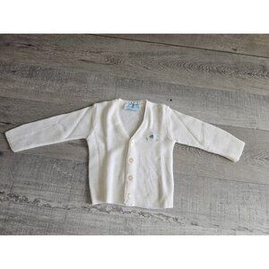 Vintage Julius Berger Baby White Button Up Sweater Cardigan  Baby Blue Bird NB